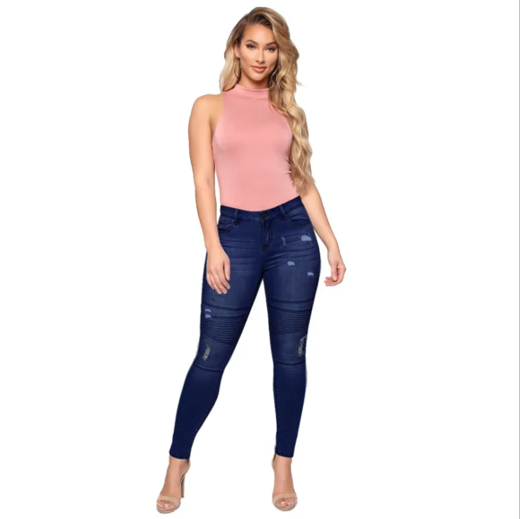 
Winter American hot style ladies classic blue denim trousers 