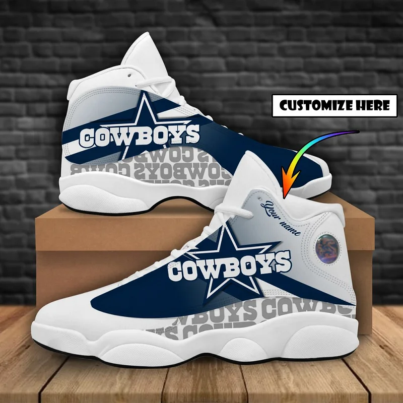 Оптовая продажа спортивные модные кроссовки NFL Cowboys с индивидуальным принтом имени и логотипом повседневная обувь унисекс из дышащего материала для футбольной