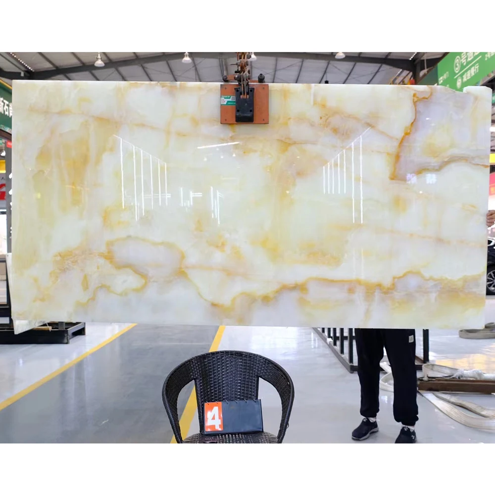 AST OEM/ODM Natural Honed Stone Luxury Afghan Natural Transparent Backlit Yellow flower ice jade Onyx Slabs for Indoor Design