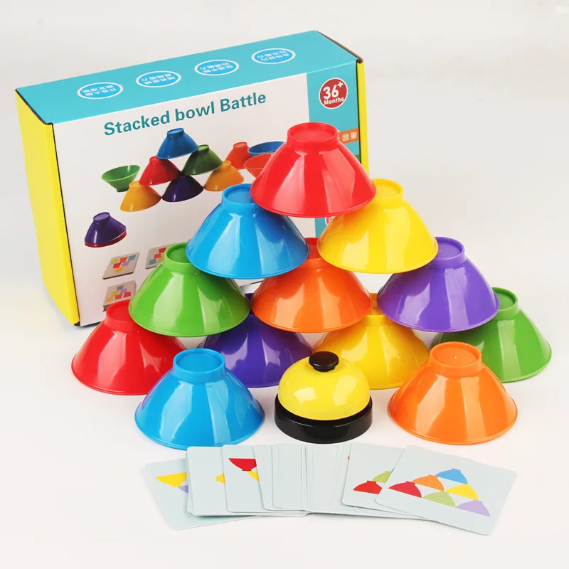 Multicolor Wholesale Focus Training Logic Parent-child Interaction Puzzle Toy Rainbow Stacked Bowls Toys For Kids