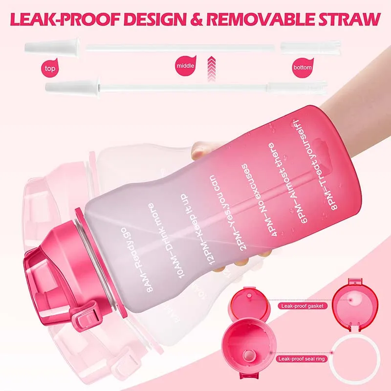 High Quality Half Gallon Insulated Drinking Plastic Ombre Pink Outdoor Sports Water Bottles