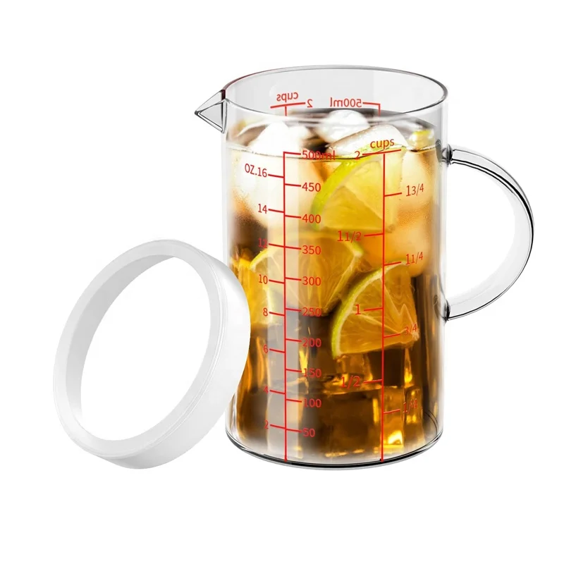 High Borosilicate Glass Measuring Cups with Scale,500ml Liquid Cups with Large Handle and V-Shaped Spout Bulk Promotion Gift