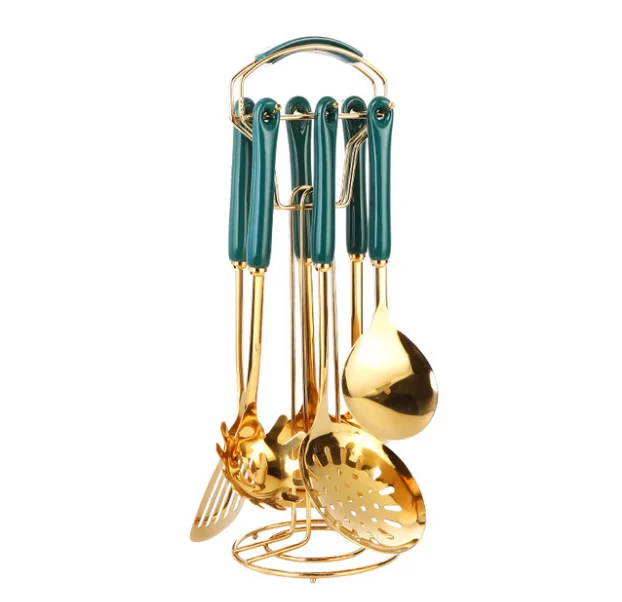 Скандинавский свет Роскошный кухонный набор из нержавеющей стали кухонная ложка шпатель изумруд керамическая ручка шпатель для жарки шпатель