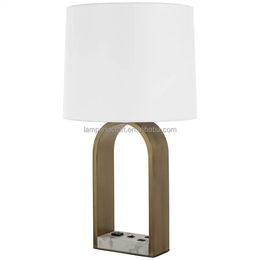 square white marble table lamp with switch and power outlet  in the base for home decor bedroom hotel lobby hotel Guestroom