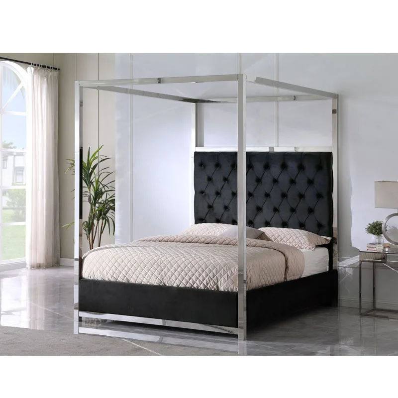 Latest Multi Function Bed Design Slat Support Stainless Steel Headboard Queen Size Bed With Storage Antique Chinese Canopy Bed