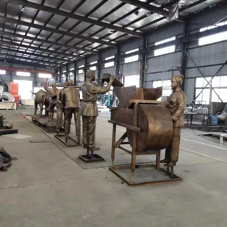 Classic Chinese Culture character bronze figure life size statue outdoor garden decoration farming scene public art sculpture