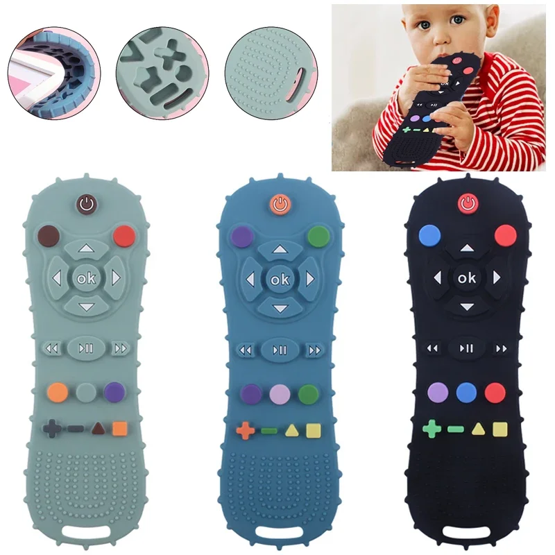 Popular Wholesale Bpa Free Soft-Textured Baby Sensory Learning Remote Control Shape Silicone Teething Toys For Babies