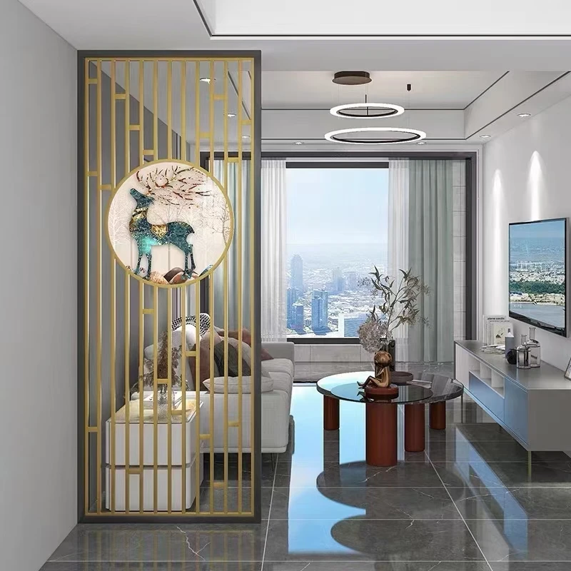 SUCEL Modern Partitions Walls Panel Retro Room Space Dividers With Door Stainless Steel Decorative Screen For Home Living Room
