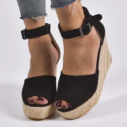 Woman Sandals Shoes Summer Wedges Pumps High Heels Platform Peep Toe Buckle Strap Fashion Breathable Gladiator Plus Size 34-43