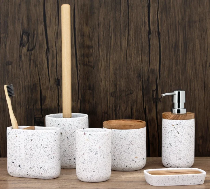 Nordic Stylish Hotel Polyresin Bathroom Set  Home Decor Chinese Supplier Modern Resin Bathroom Accessories Set