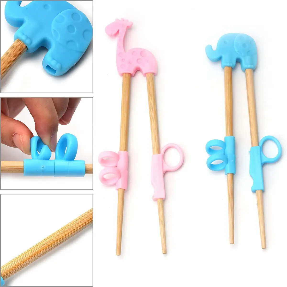 Reusable Food Grade Silicone Bamboo Kids Training Chopsticks Learner Chopstick for Children Beginners Adults