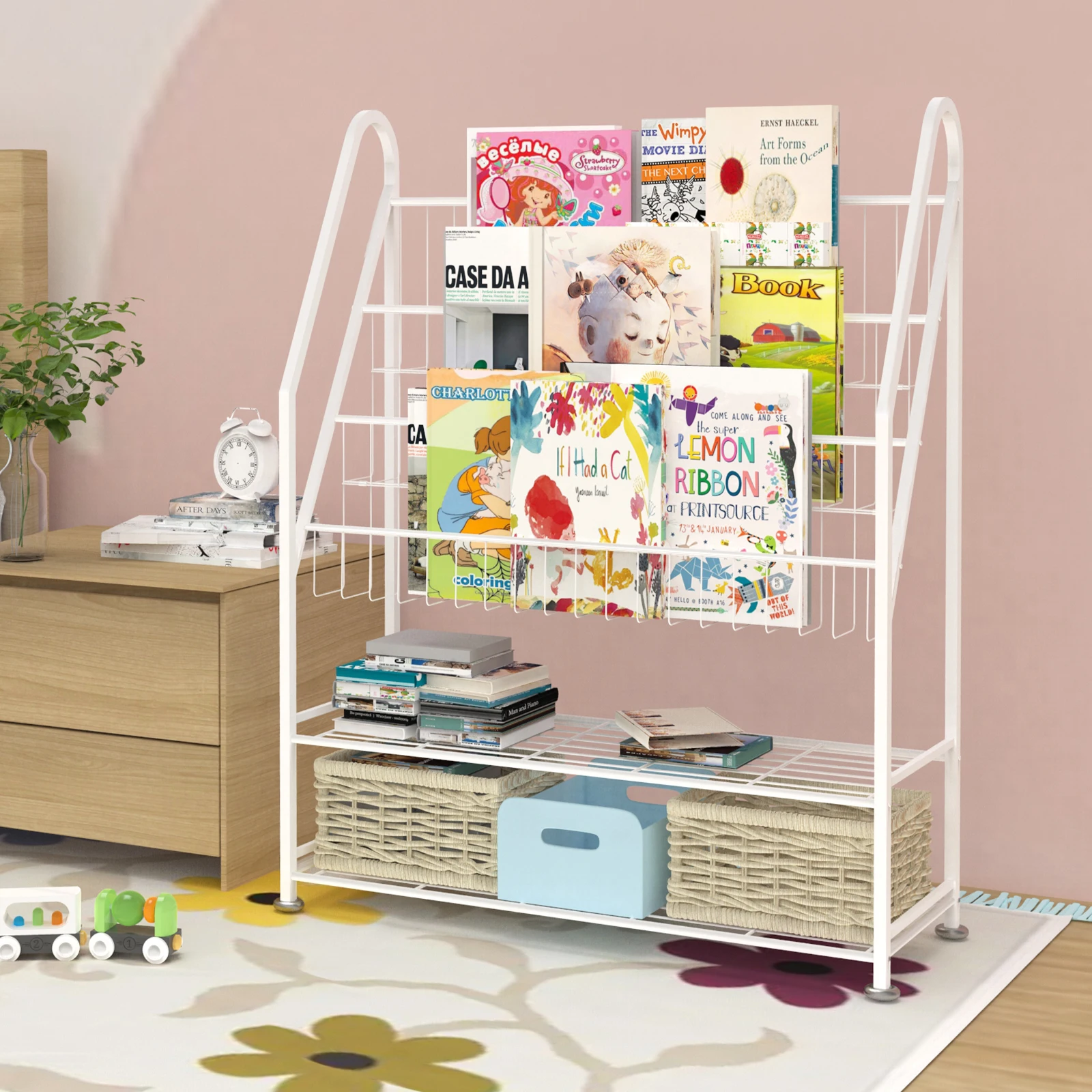 White Wall Mounted Metal Shelf Kids Bedroom Bookshelf Book Shelves Metal Book Shelf