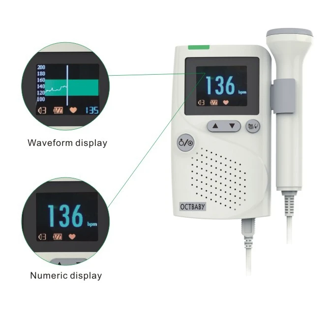Карманный ультразвуковой фетальный допплер unmedical FD88 с OLED дисплеем, Цифровой фетальный допплер для увеличения сердцебиения