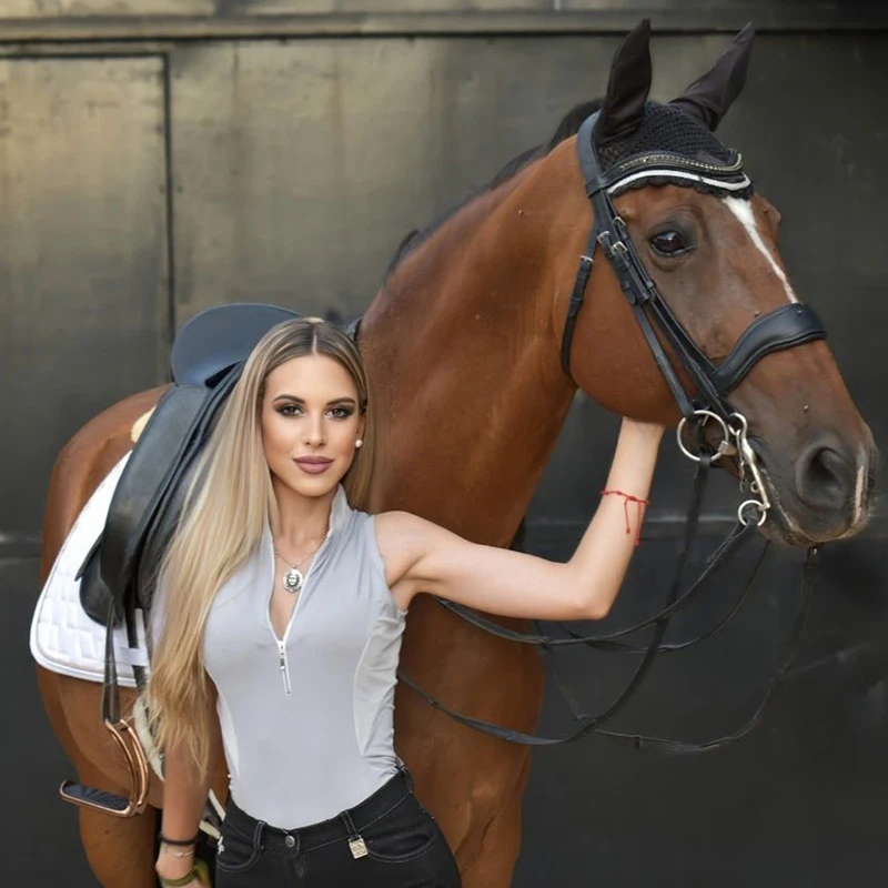 Custom Polyester Spandex Fabric Sweat Wicking Riding Competition Summer T-Shirt Equestrian Clothing Wholesale