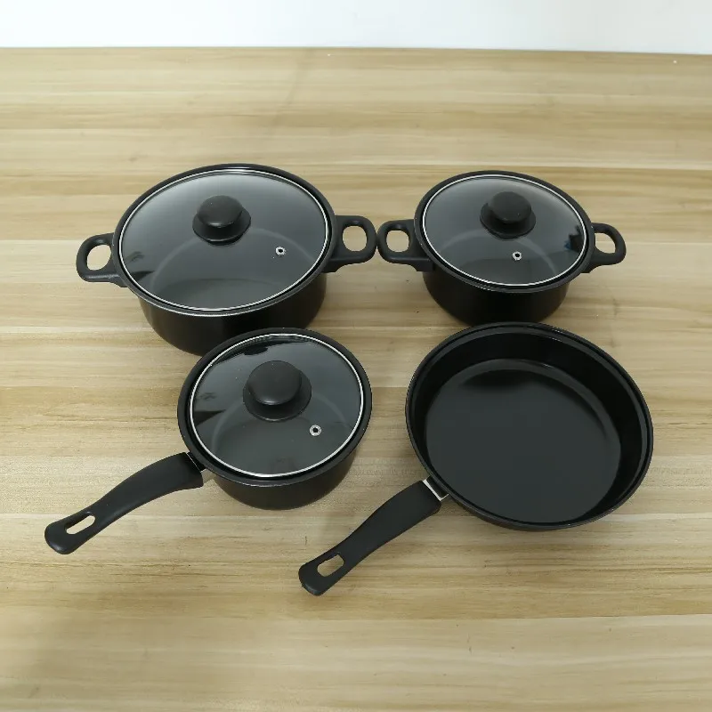 Wholesale 13 Pieces Cooking Accessories Multiple Size Iron Pots and Pan With Glass Lids And Utensil Sets