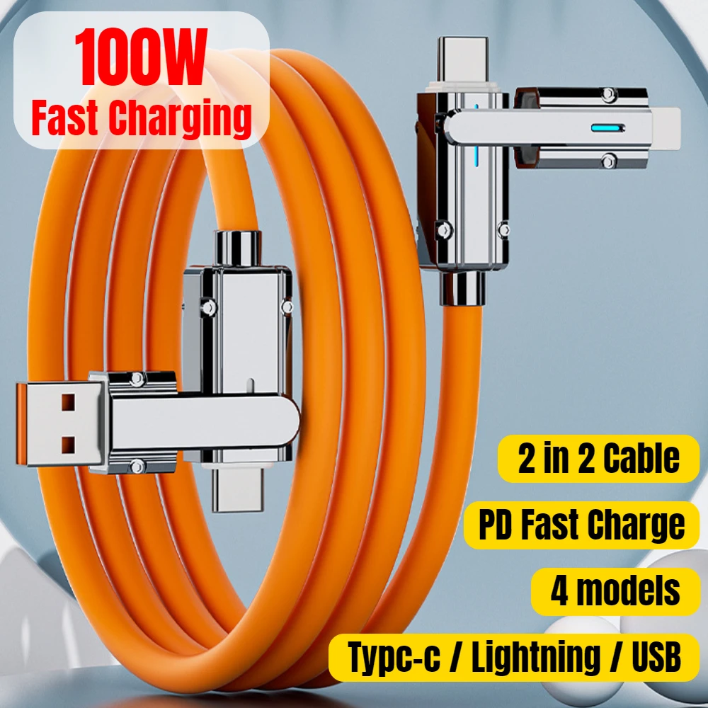 New 100W 2 in 2 PD Fast USB Cable for Huawei Retractable Portable 4 in 1 Micro USB Type C Charger Cable