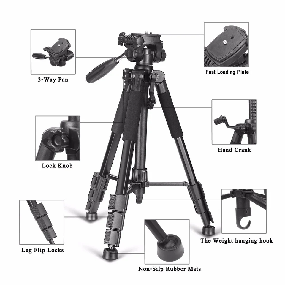 Professional Camera Tripod Q111 Aluminum DSLR Shooting Tripod Foldable Tripod Para Camara