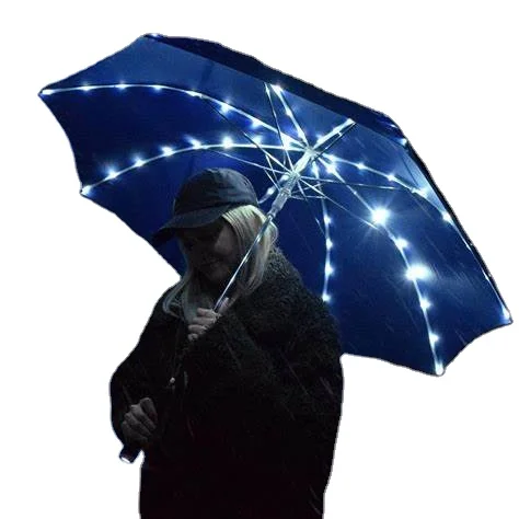 2021 glow in the dark fiber optic Luminous led shiny fabric umbrella