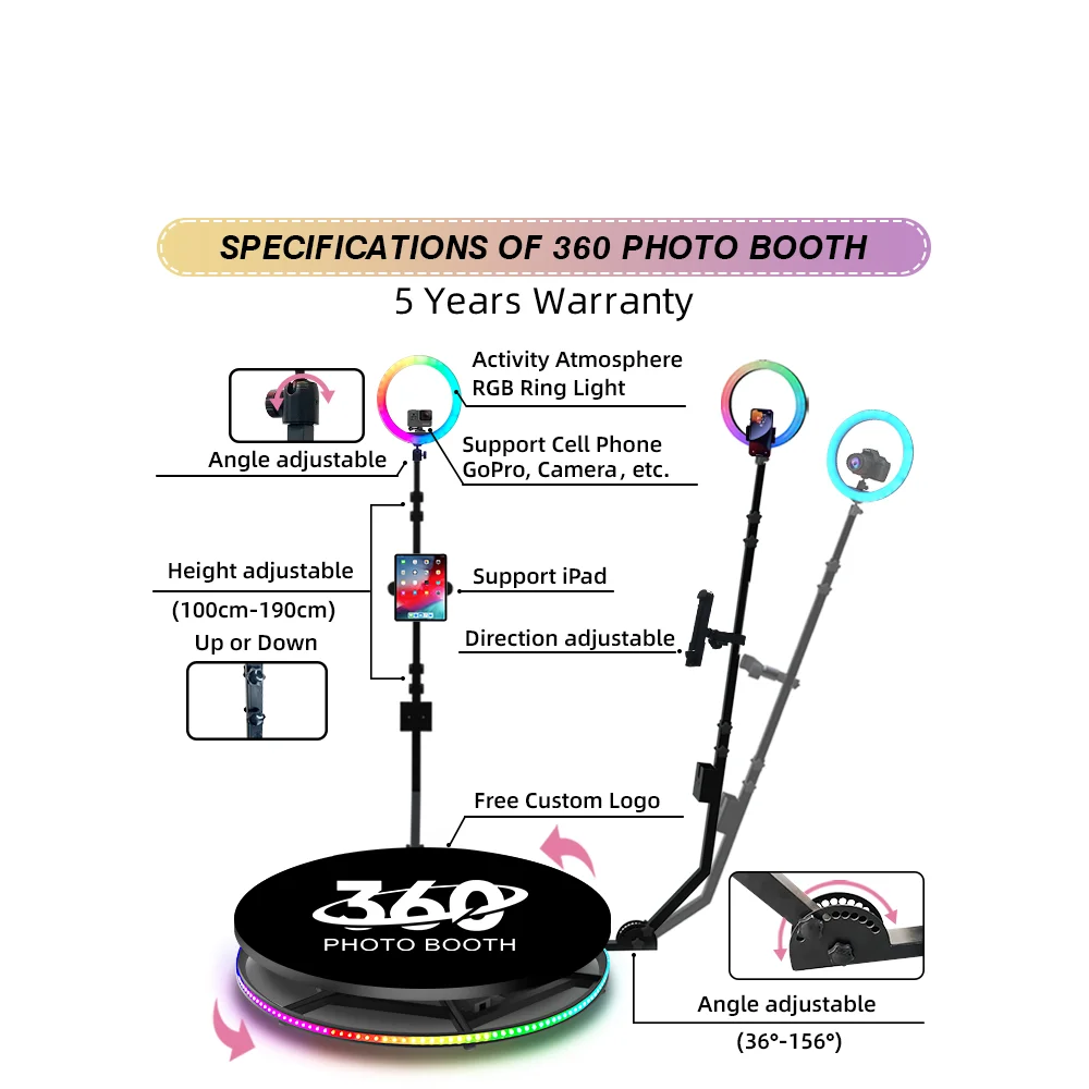2021 wedding party  warm popular 360 photo booth package video 360 photo booth backdrop ipad 360 photo booth background lights