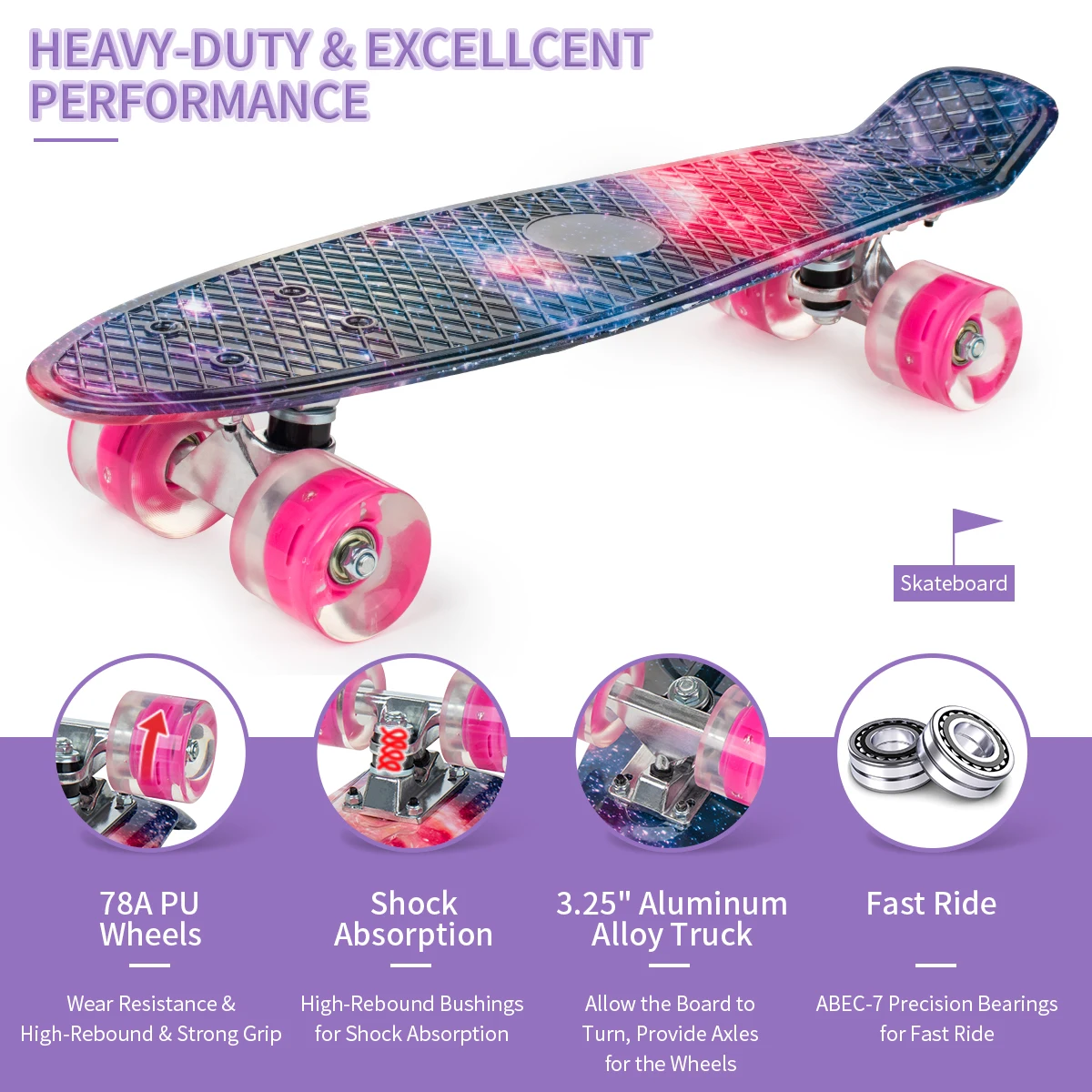 22 inch Cruiser Skateboard Plastic Skate Board Retro Graphic Galaxy Starry Floral Fade Printed Style High Quality Board