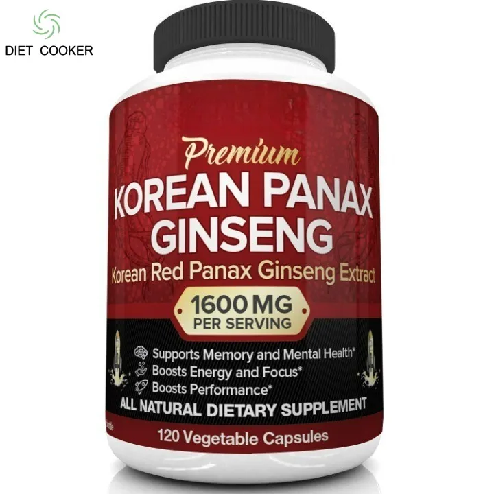 Korean Panax Ginseng Ginsenosides 1600mg Capsules - High Potency Energy & Stamina Booster, Immune Support, Mental Focus, 120 Veg