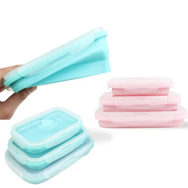 Storage container Folding Silicone Food Lunch Box Collapsible Convenient Silicone Lunch Box With Lid