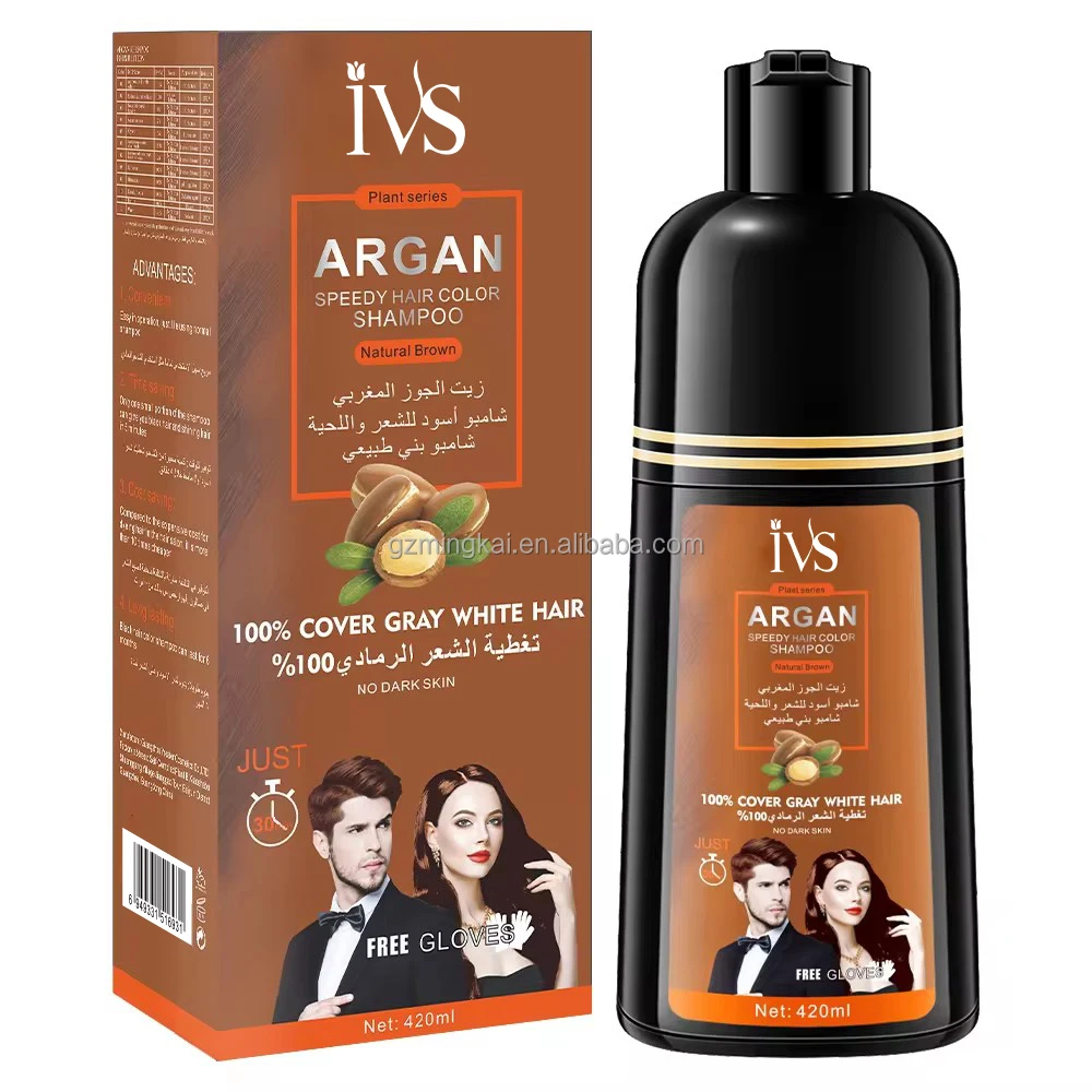 IVS 5 Mins Herbal Natural Brown Hair Darkening Shampoo Organic Natural Fast Hair Dye Herbal Hairs Coloring Shampoo Colors Care