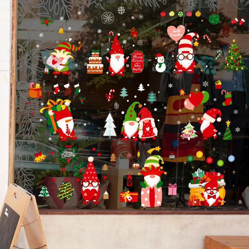 Рождественская тема, красные цветы, праздничное украшение, оконная наклейка на Рождество, праздничные украшения для вечеринки