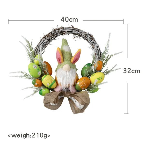 ZHH107 Fresh Nordic Home Decoration Artificial Colorful Egg Rabbit Doll Easter Festival Window Hanging Wreath