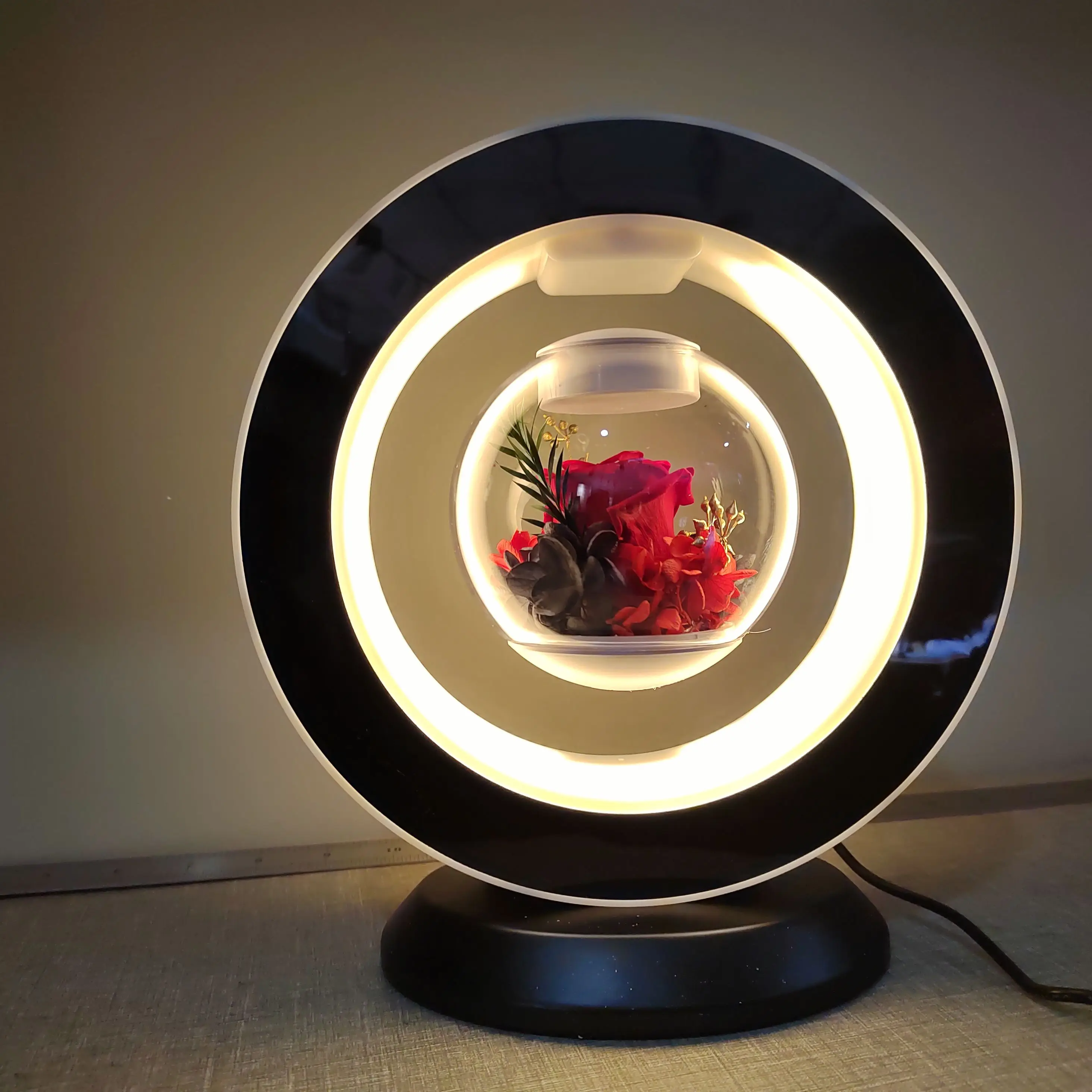 Immortal rose flower magnetic suspension table lamps total 5 customized gifts  Floating Lamp Suspension LED Levitating  Lamp
