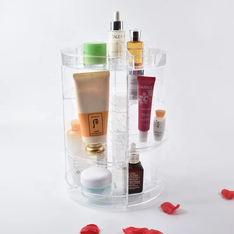 360 Degree plastic makeup organizer rotating adjustable cosmetic rotating makeup organizer acrylic