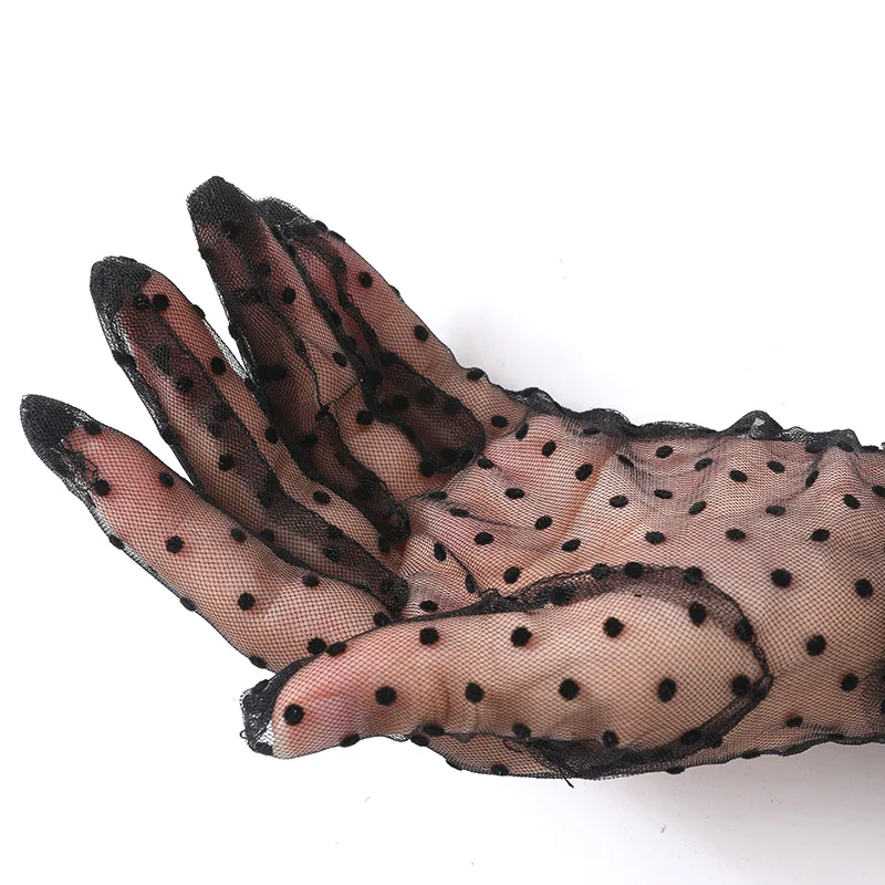 Summer Breathable Gloves For Women Black Small Spots Sexy Lace Short And Thin Mesh Gloves For The Bride