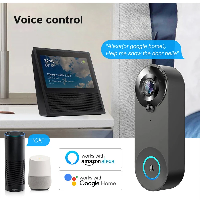 Tuya беспроводной дверной звонок 1080P Smart Life FHD охранной сигнализации умный дом открытый ИК ночного видения Поддержка Alexa