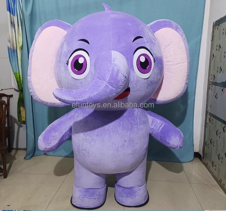 Efun 2m 2.6m Baby Elephant Inflatable Plush Cartoon Clothing Cute Walking Inflatable Elephant Mascot Costume for Sale