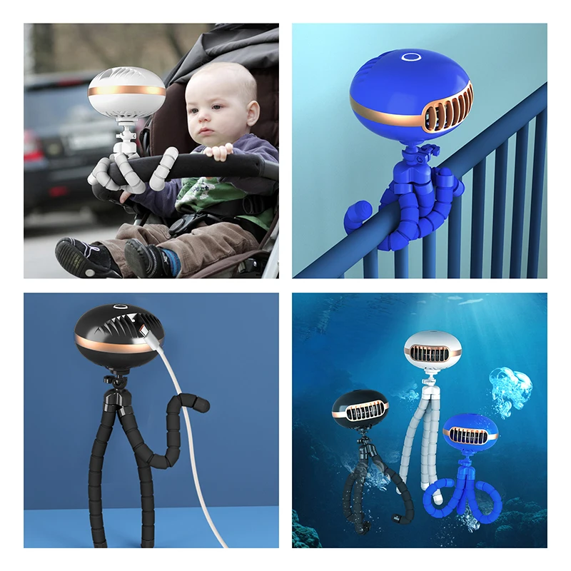 Mini Flexible Air Conditioner 3600mAh Chargeable Stroller Cooling Fan 130 Auto Rotation 4-gear Wind Handheld for Outdoors Quiet