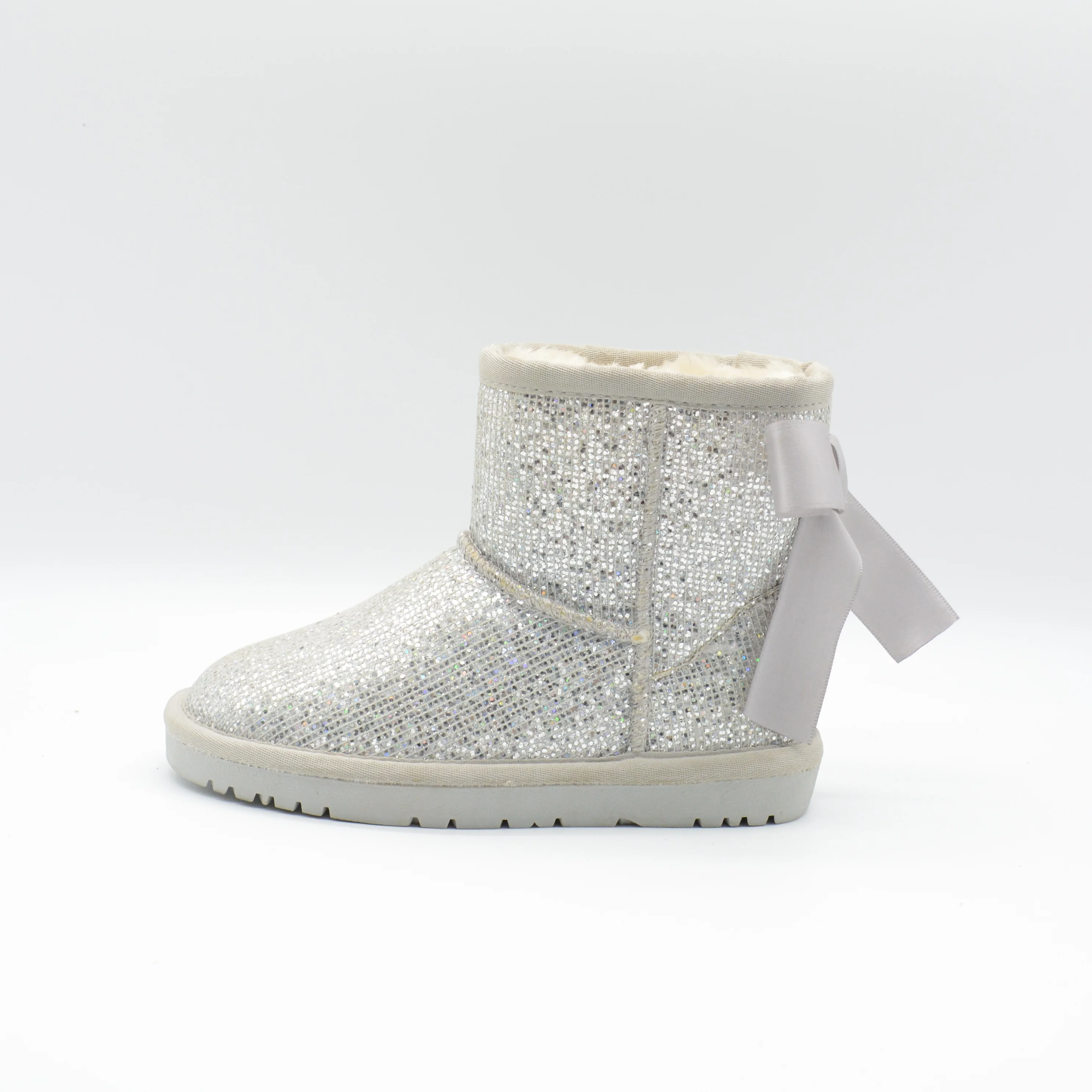High qiality sequin upper sheepskin wool lined Kids winter fur boot