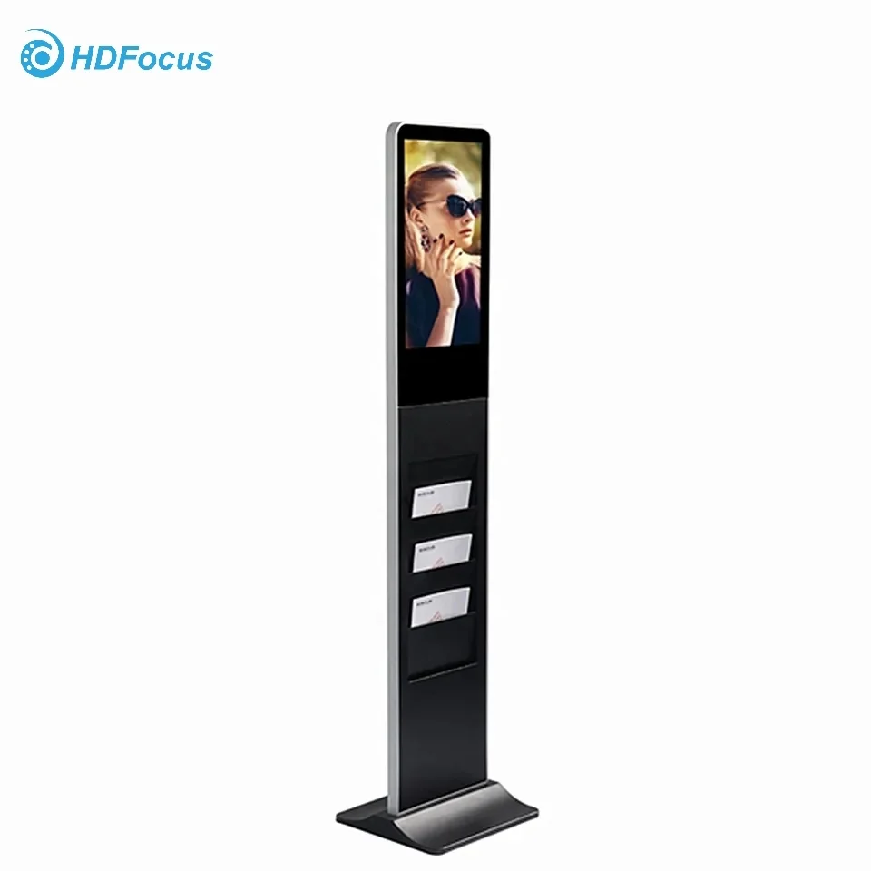 21.5 Inch Floor Standing Lcd Display Touch Screen Kiosk With Brochure Holder Advertising Player Poster Kiosk For Mall Street