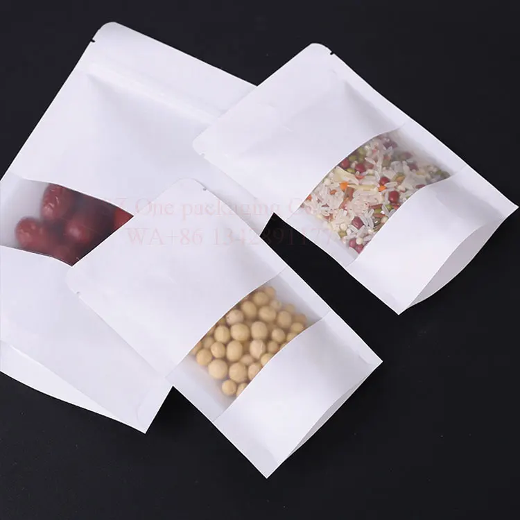  IN STOCK RST matte plain white kraft paper stand up resealable zipper nuts beans grains spice food packaging