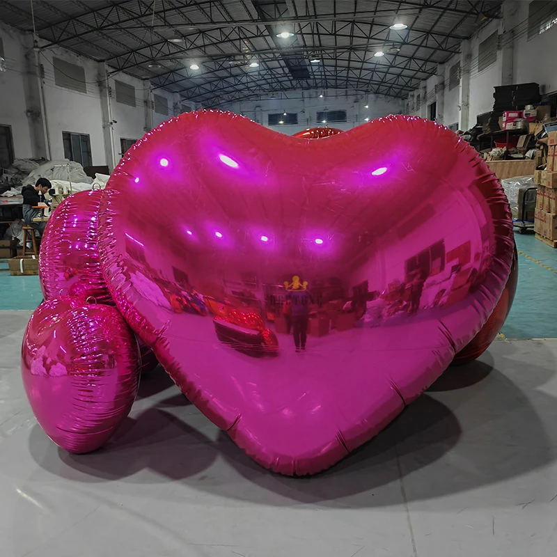 Trade Show Advertising Reflective PVC Giant Inflatable Heart Mirror Balloon Large Inflatable Mirror Heart For Decoration