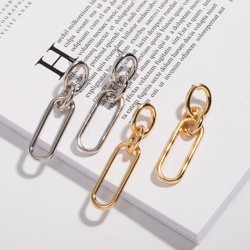 40 designs good polished paper clip dangle drop earring gold metal alloy copper link chain women female earrings