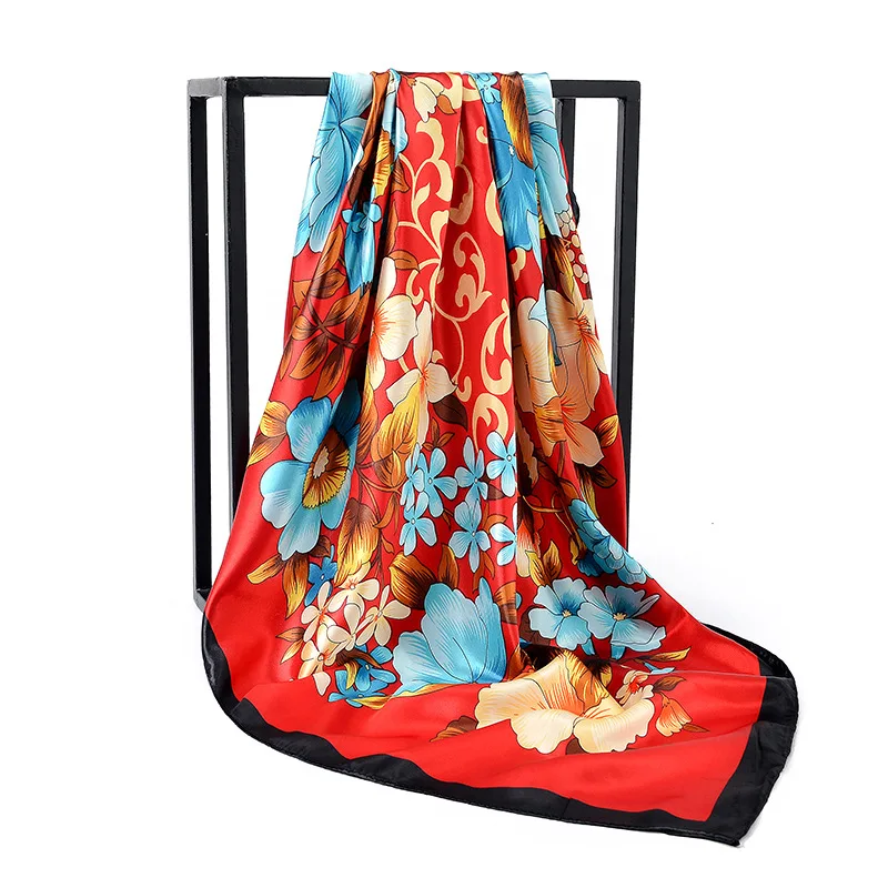 2022 лучшая Горячая продажа высокого качества шарф Классический пион с шарфом 90*90 см; Женская обувь, квадратный атласный шелк шарфы