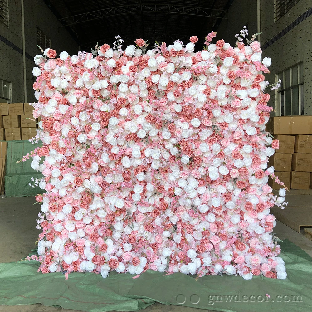 GNW Artificial Roll Up Flower Wall Backdrop Wedding Stage Decoration With Flowers