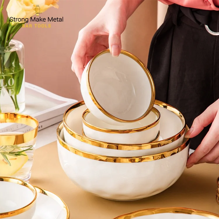 Hot sale Nordic color glaze marble gold rim dishes plate sets Crockery Tableware Porcelain ceramic dinner plate dinnerware