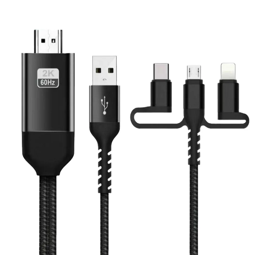 
3 in 1 Lighting Type-C Micro USB to HDMI Cable for iOS and Android 2M support iP11 