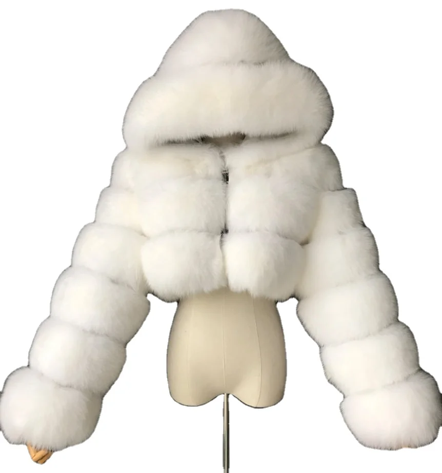 
Luxury Fur Hooded Coats Faux Fur Crop Jackets For Ladies 