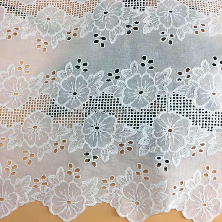 China Wholesale CRF2030 Cotton Eyelet Dry Lace Floral European Embroidery Cotton Lace Fabric for Home Textile and Garments