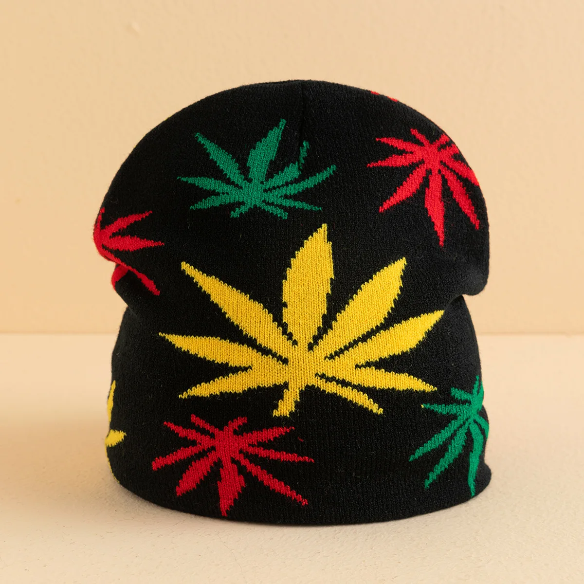 New Personalized Hip Hop Jamaica Reggae Rasta Green Red Yellow Marijuana Weed Leaf Jacquard Acrylic Jacquard Knitting Beanie Hat