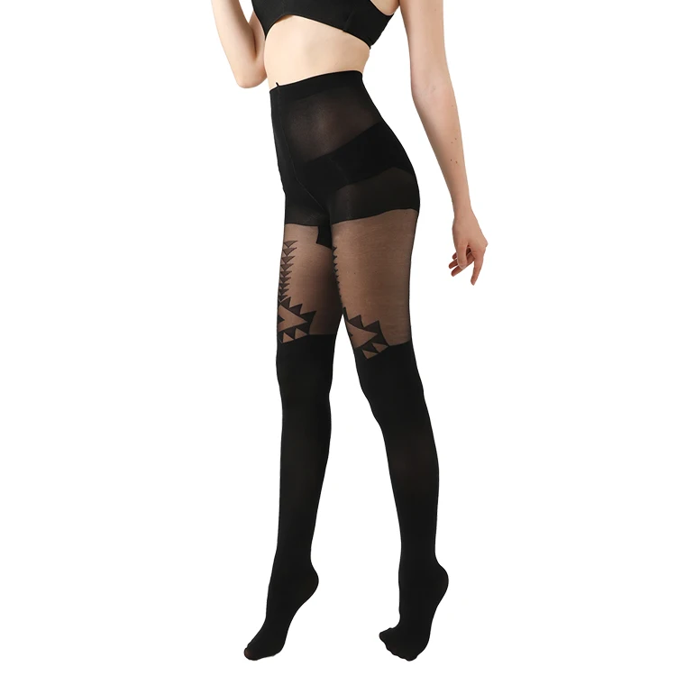 
Custom Control Top Sheer black Patterned pantyhose sexy women nylon jacquard tights pantyhose 