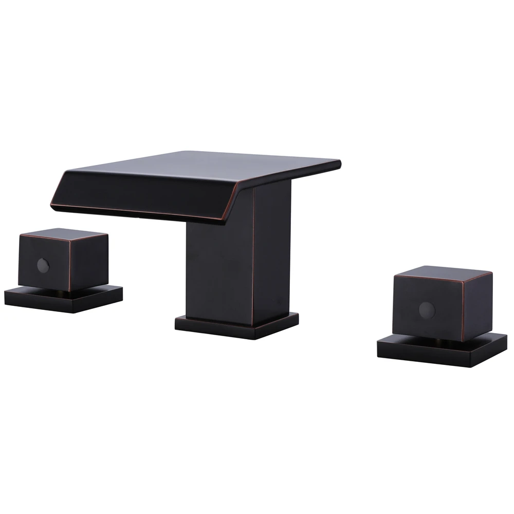 ORB Finish 3 Hole Deck Mounted 2 Handle Waterfall Spout Brass Basin Faucet Bathroom Wash Faucet