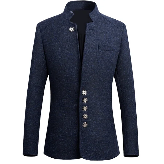 Men Suit Jacket Solid Mandarin Collar Slim Fit Tuxedo Men Blazer Jacket Autumn Winter Casual Blazer Men Coat Plus Size